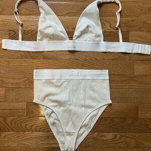 SKIMS Cotton Rib Plunge Bralette and Brief Set